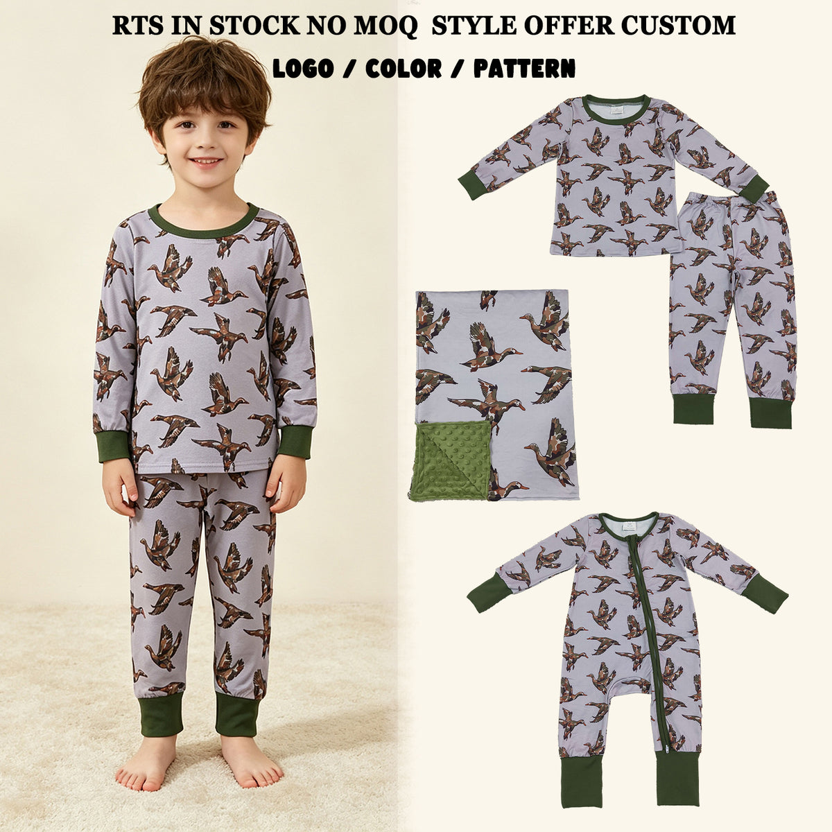 Sibling Baby Boys Girls Kids Long Sleeves Ducks Camo Print Romper Sets Pajamas Blankets Clothes