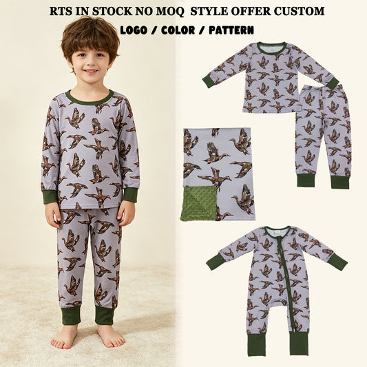 Sibling Baby Boys Girls Kids Long Sleeves Ducks Camo Print Romper Sets Pajamas Blankets Clothes