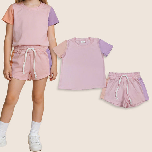 Baby Girl Kids Short Sleeves Pink Shirt Shorts Cotton Set Summer Clothes