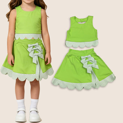 Baby Girls Kids Sleeveless Tops Bows Skirt Shorts Yoga Green Set
