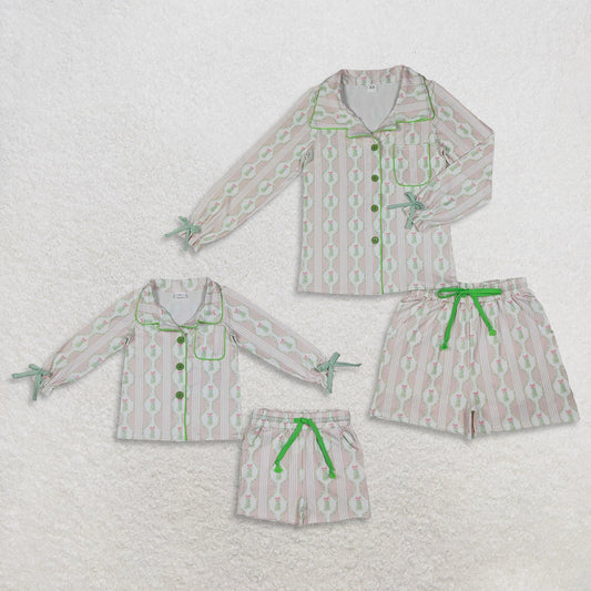 Sibling Baby Girls Adult Women Tree Bows Buttons Shirts Pockets Shorts Sets Christmas Pajamas Clothes