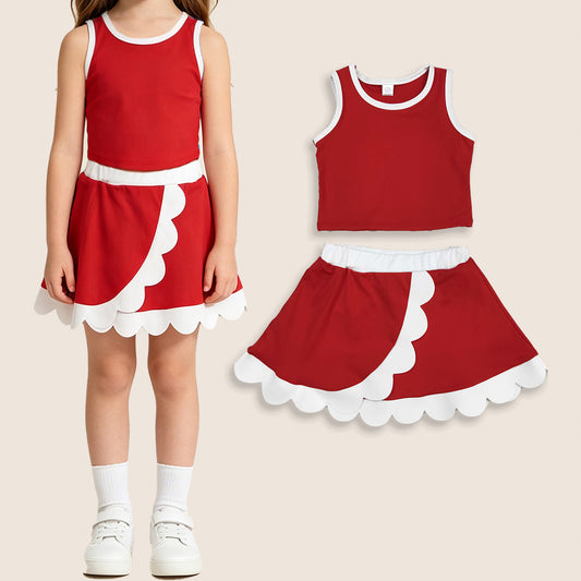 Baby Girls Kids Shirt Scallop Skirt Shorts Yoga Active Red Set Clothes