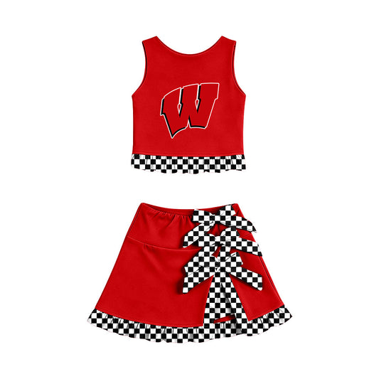 Moq 5 Baby Girls Kids Sleeveless Vest Bows Skirt Shorts Team Set Cheer Clothes