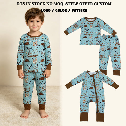 Sibling Baby Boys Kids Long Sleeves Cowboy Western Zipper Romper Set Pajamas Clothes