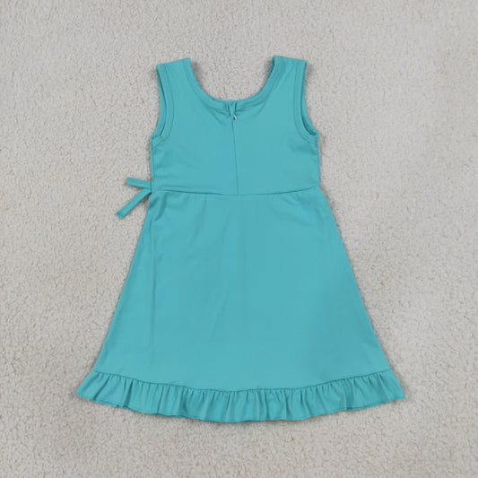Baby Girls Kids Sleeveless Blue Green Scallop Yoga Active Knee Length Dress