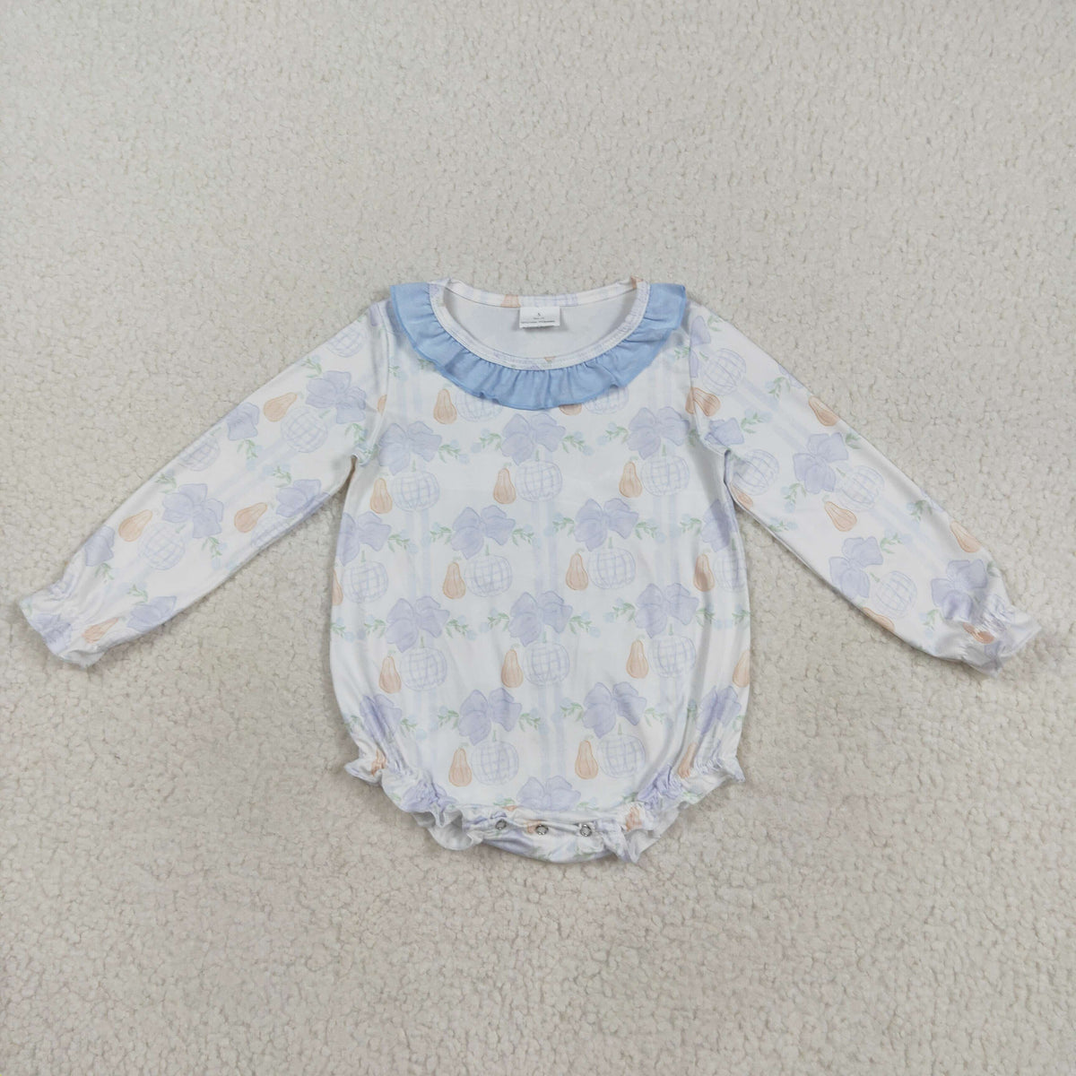 Baby Girl Long Sleeves Pumpkin Blue Bows Ruffle Bubble Fall Romper