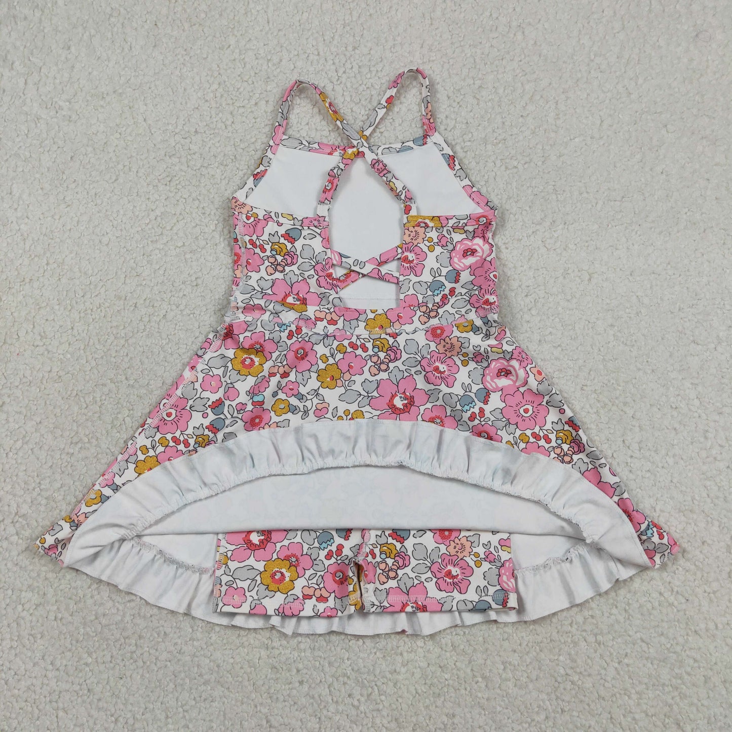 GSD2278 Baby Girls Kids Sleeveless Flower Shorts Knee Length Dress Yoga Pink Clothes