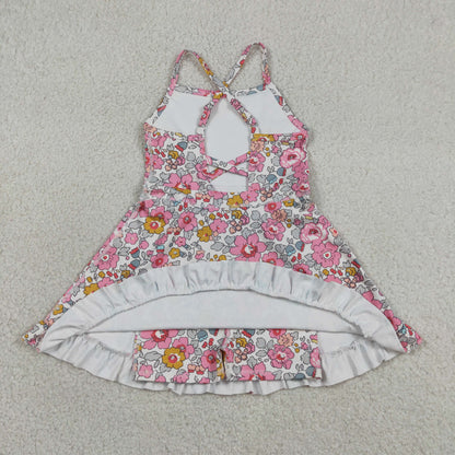 GSD2278 Baby Girls Kids Sleeveless Flower Shorts Knee Length Dress Yoga Pink Clothes