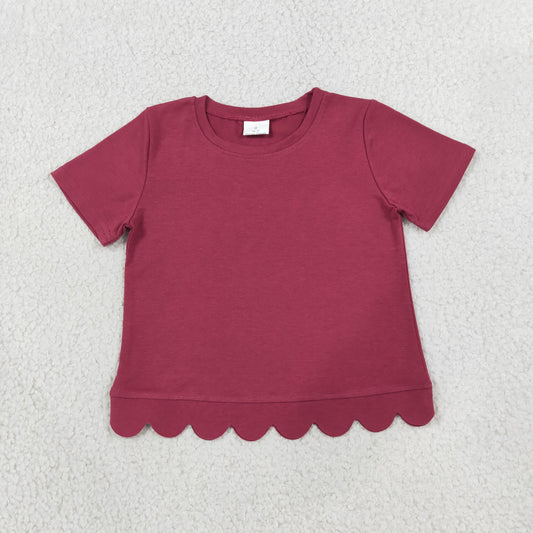Baby Girls Kids Short Sleeves Scalloped Shirt Tops Cotton Clothes