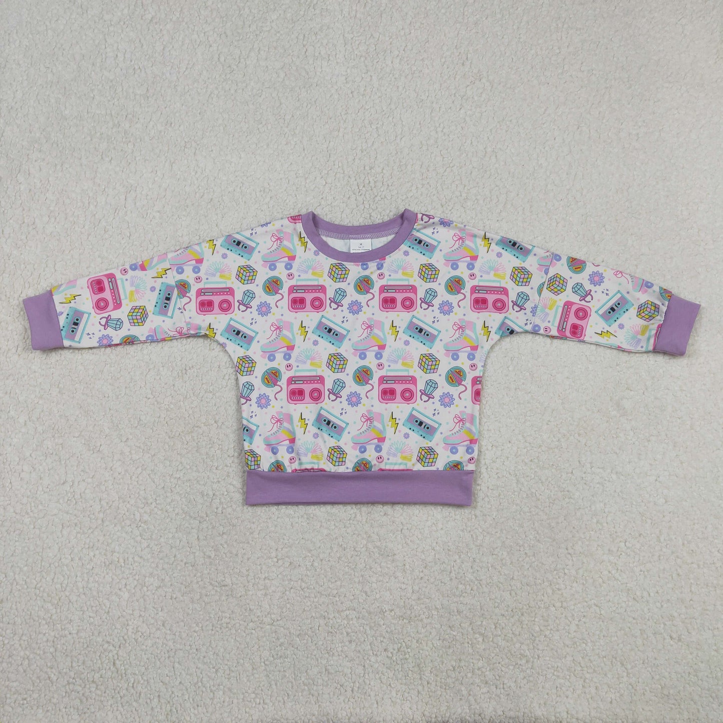 Baby Girls Kids Long Sleeves Music Flower Smile Purple Shirt Tops