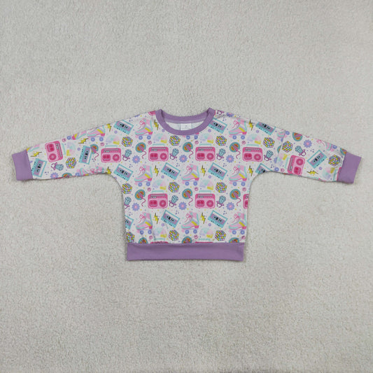 Baby Girls Kids Long Sleeves Music Flower Smile Purple Shirt Tops