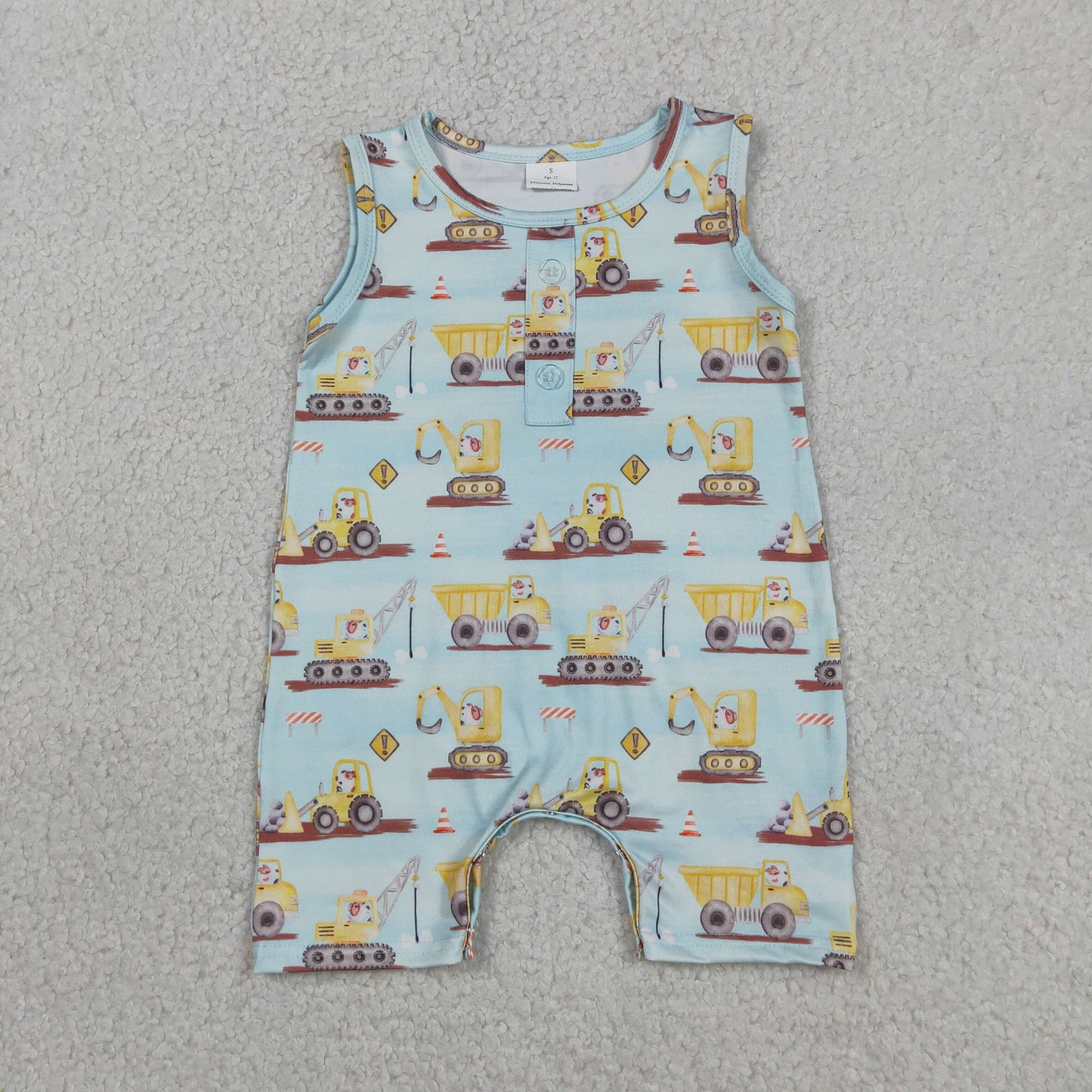 Baby Boys Kids Sleeveless Construction Trucks Summer Romper
