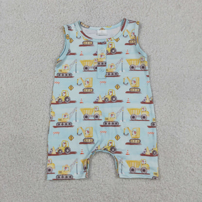 Baby Boys Kids Sleeveless Construction Trucks Summer Romper
