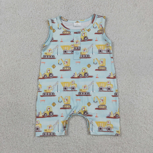 Baby Boys Kids Sleeveless Construction Trucks Summer Romper