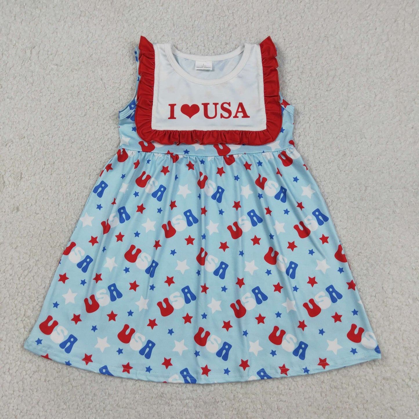 Baby Girls Kids Sleeveless I Love USA 4th of July Ruffle Knee Length Dress