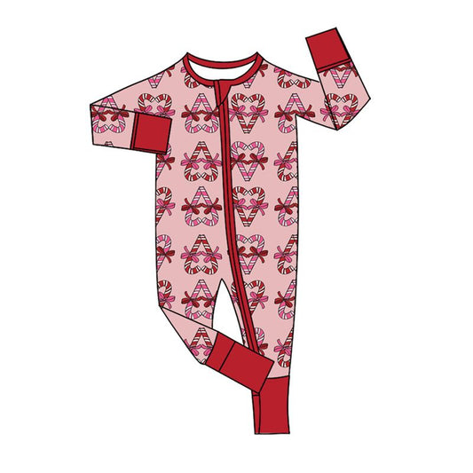 Moq 5 Preorder Baby Girls Kids Long Sleeves Candy Bows Christmas Footie Zipper Sleeper Romper Clothes