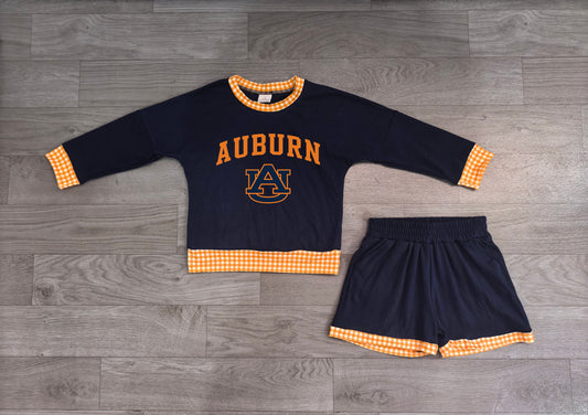 No moq Preorder Baby Girls Kids Long Sleeves Navy Shirt Shorts Cotton Set Team Clothes