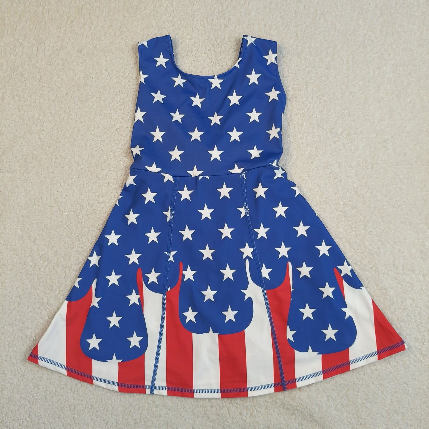 Baby Girls Kids Sleeveless Stars Stripes 4th of July Shorts Knee Length Dress