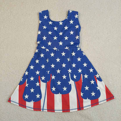 Baby Girls Kids Sleeveless Stars Stripes 4th of July Shorts Knee Length Dress