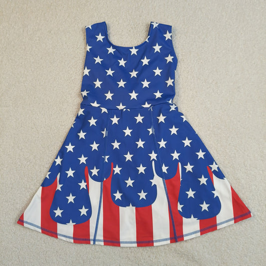 Baby Girls Kids Sleeveless Stars Stripes 4th of July Shorts Knee Length Dress