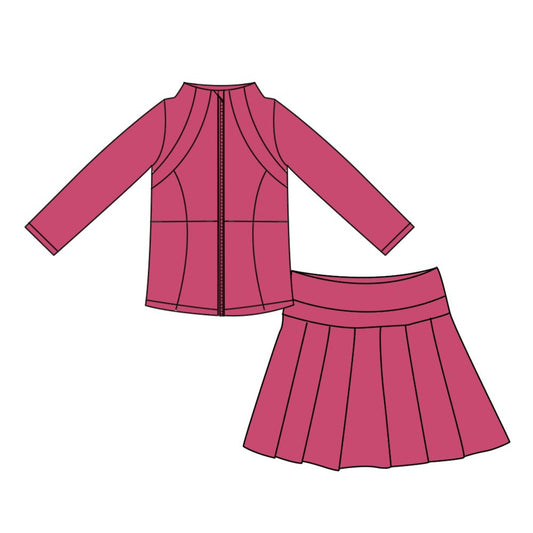 Moq 5 Preorder Baby Girls Kids Long Sleeves Zipper Cardigan Skirt Shorts Pink Set Yoga Active Clothes