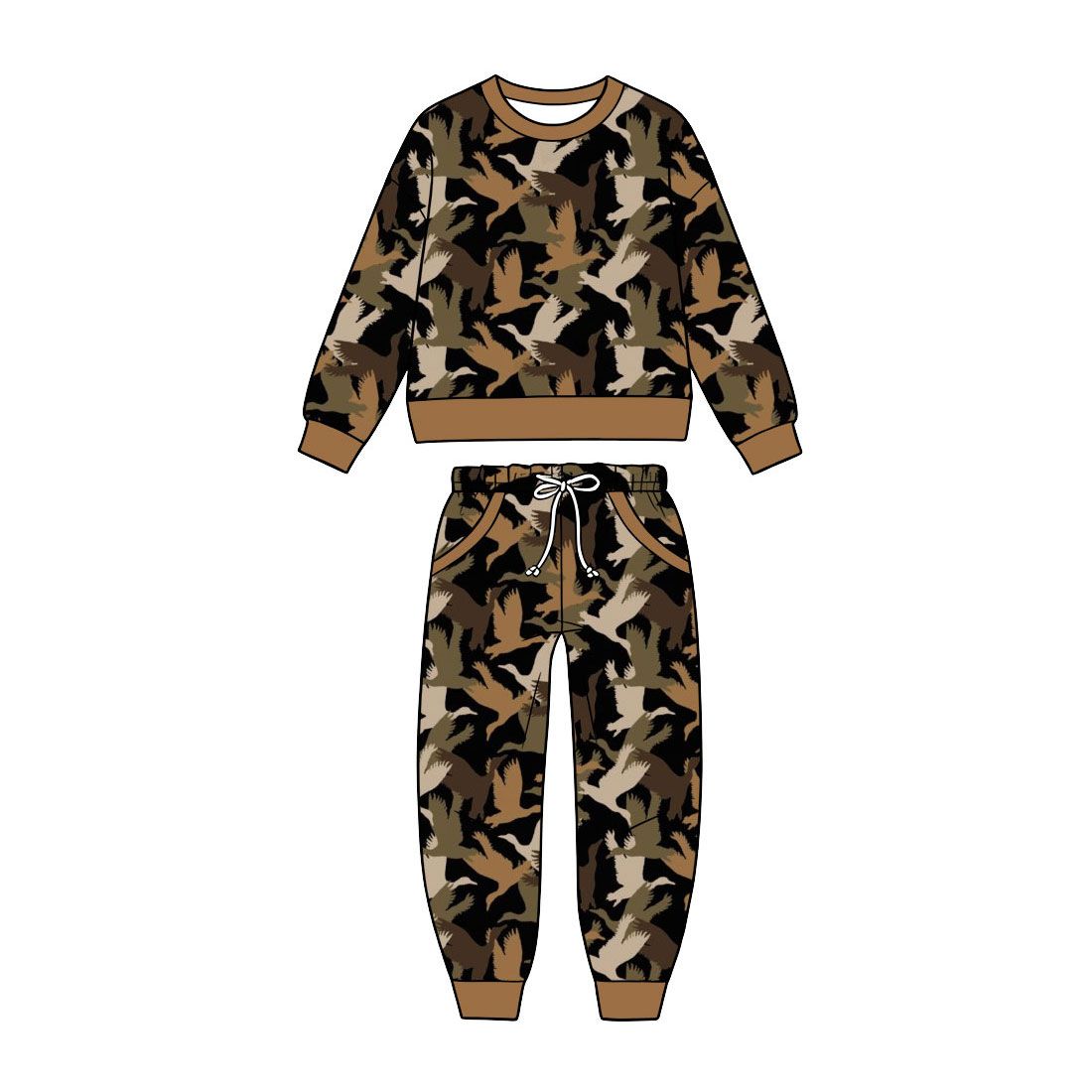 Moq 5 Preorder Baby Boys Kids Long Sleeves Ducks Shirt Pockets Pants Set Clothes