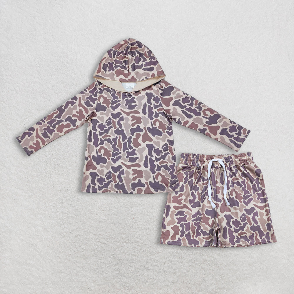 Baby Kids Boys Long Sleeves Southern Camo Print Hoodie Shirt Pockets Shorts Hunting Set