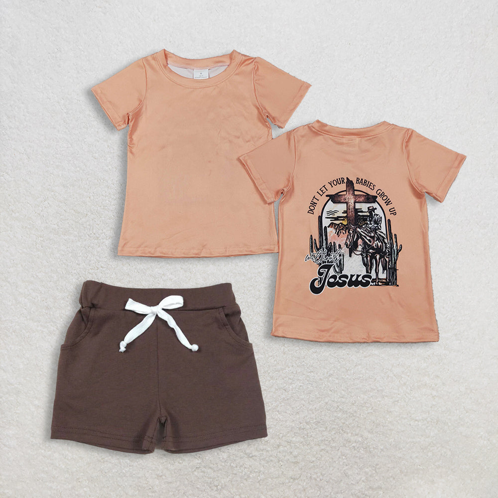 RTS Baby Boys Kids Short Sleeves Shirt Brown Shorts Summer Clothes Set