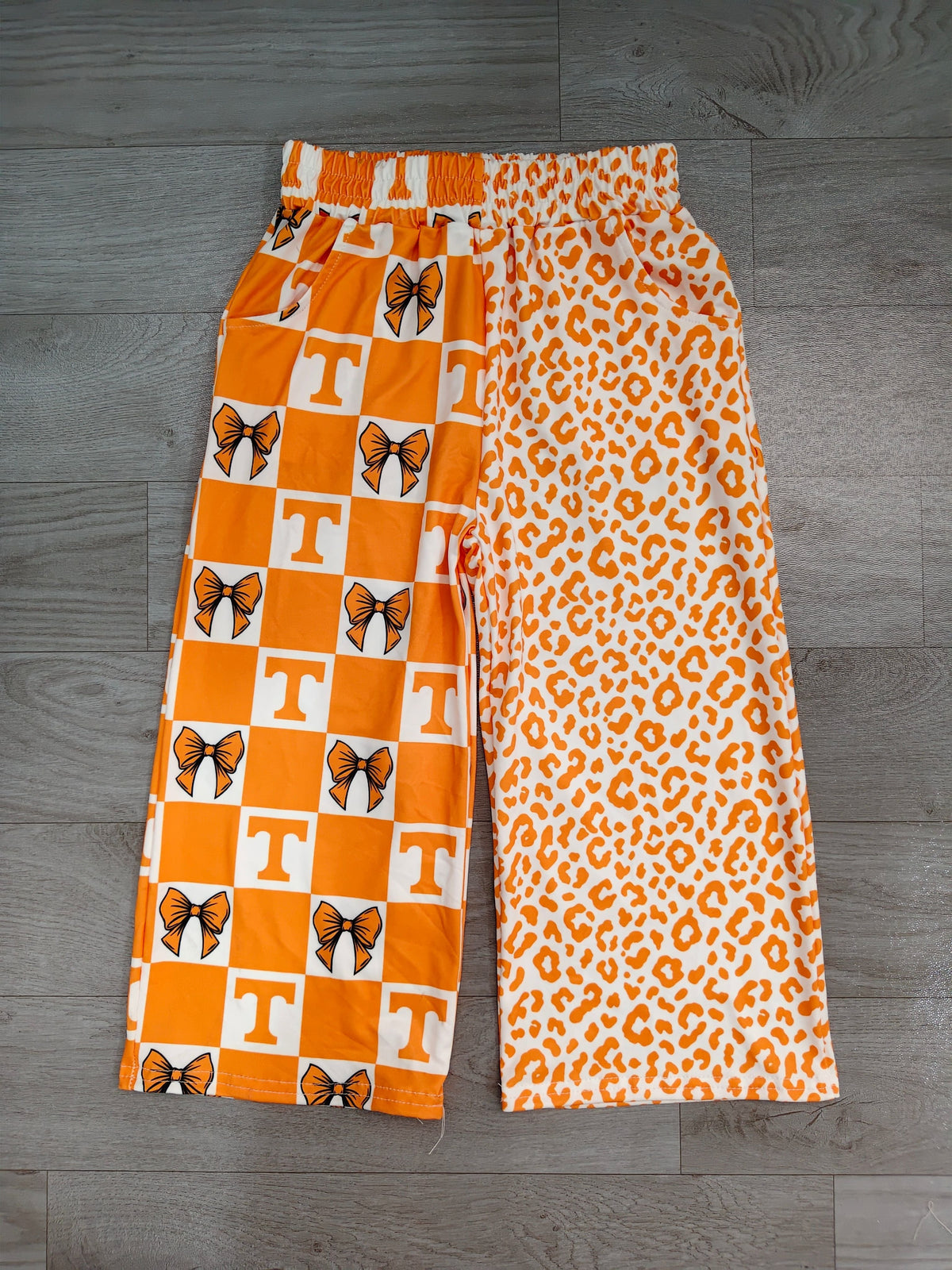 No moq Preorder Baby Girls Kids Bows Orange Leopard Pants Bottoms Team Clothes