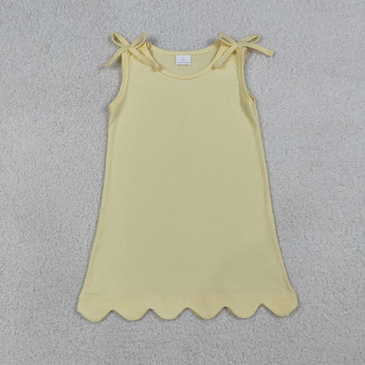 RTS Baby Girls Kids Bows Sleeveless Yellow Scallop Knee Length Dress