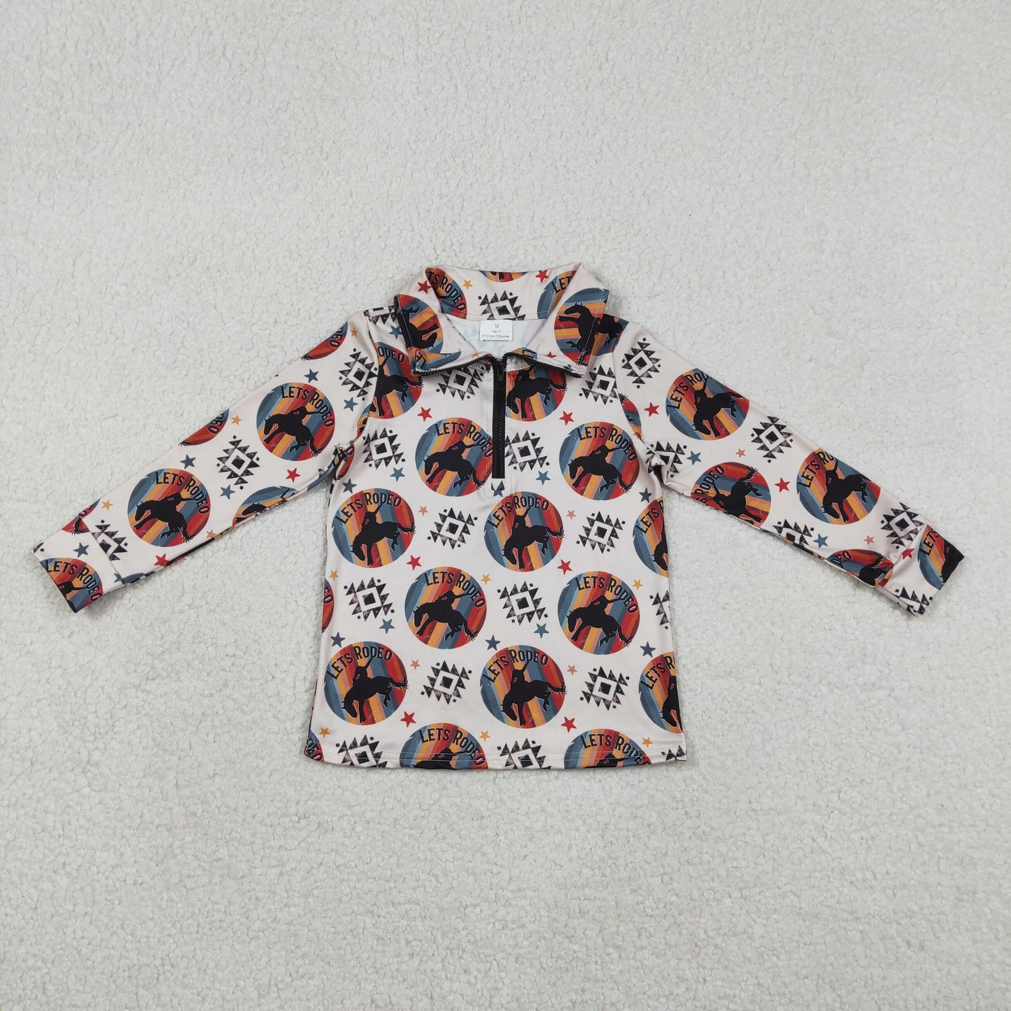Baby Boys Long Sleeves Rodeo Aztec Zipper Western Pullover Shirt