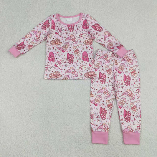 Sibling Baby Girls Long Sleeves Hats Boots Hearts Valentine Pink Zipper Footie Romper Pajamas Set