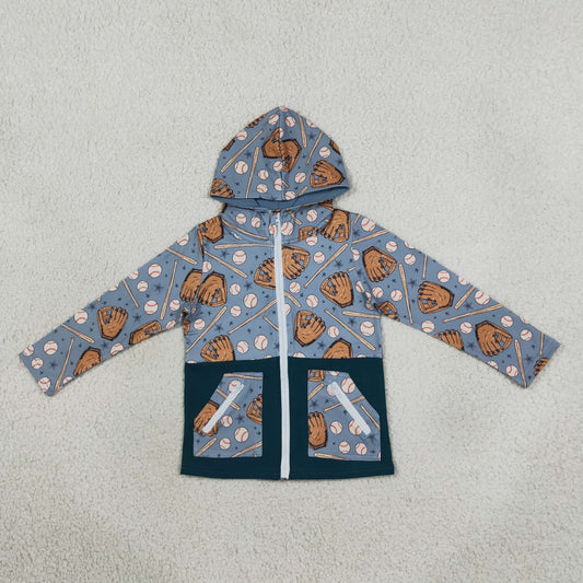 Baby Boy Long Sleeves Baseball Zipper Pockets Hoodie Shirt
