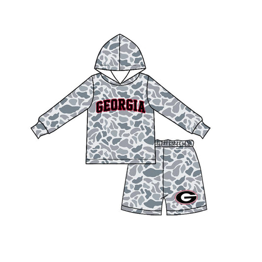 Moq 5 Preorder Baby Boy Kids Long Sleeves Grey Camo Hoodie Shirt G Shorts Team Set