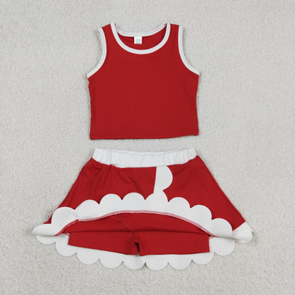 Sibling Baby Girls Kids Sleeveless Shirts Scallop Skirts Shorts Yoga Active Sets Clothes