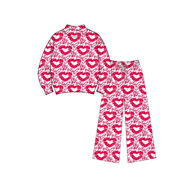 Moq 5 Preorder Baby Girls Kids Long Sleeves Hearts Shirt Pants Red Set Valentine Clothes