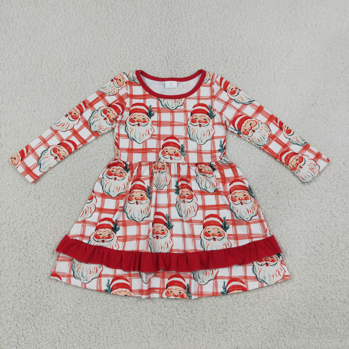 Baby Girls Kids Long Sleeves Christmas Santa Plaid Knee Length Ruffle Dress Clothes