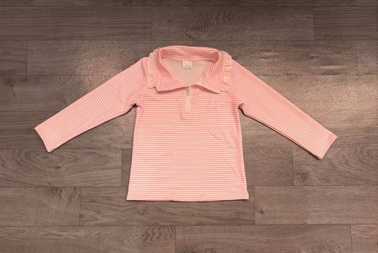 No moq Preorder Baby Girls Kids Long Sleeves Pink Stripes Zipper Pullover Shirt Clothes