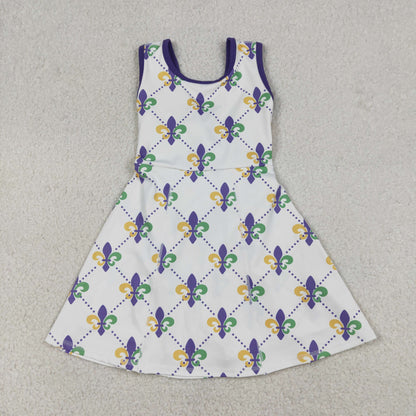 Baby Girls Sleeveless Mardi Gras Anchors Yoga Shorts Knee Length Dress