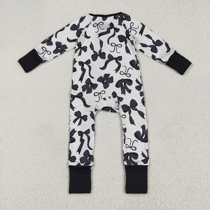 USA Shop Baby Girls Infant Long Sleeves Black Bows Zipper Footie Sleeper Romper Clothes