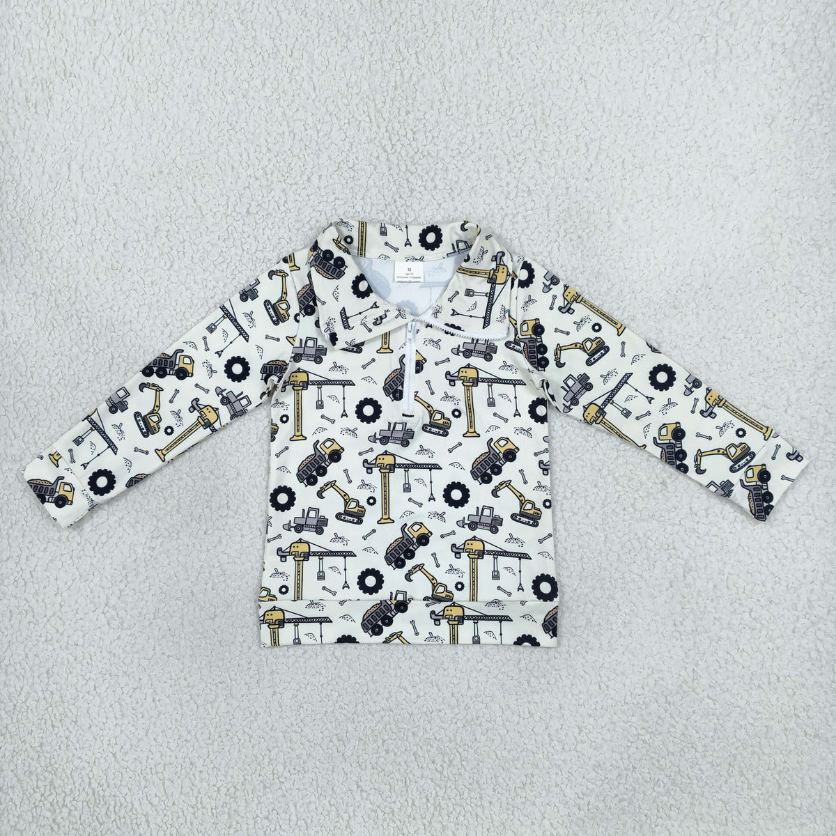 Baby Boys Kids Long Sleeves Construction Trucks Zipper Pullover Shirt