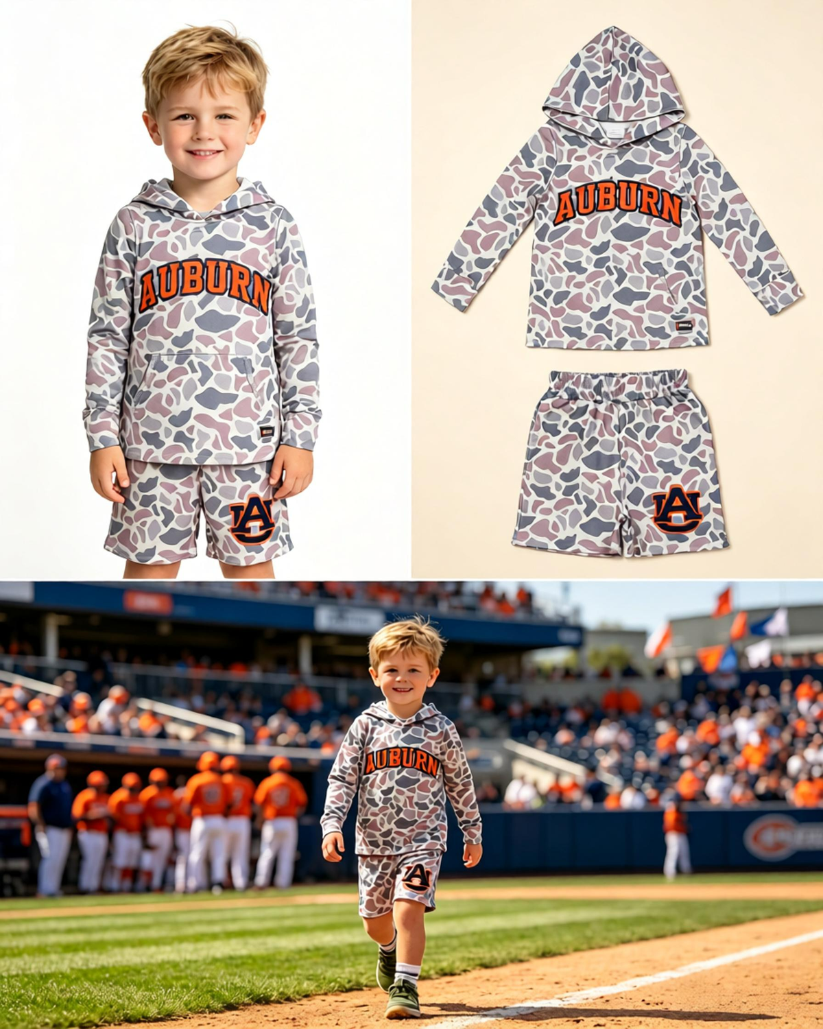 Baby Boy Kids Long Sleeves Grey Camo Hoodie Shirt Shorts Team Set