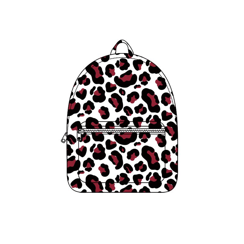 Moq 5 Preorder Baby Toddler Kids Dark Red Black Leopard Zipper Pocket Backpack Team Bag