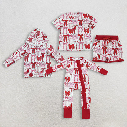 Sibling Baby Girls Kids Hearts Bows Zipper Romper Hoodie Shirt Set Valentine's Clothes