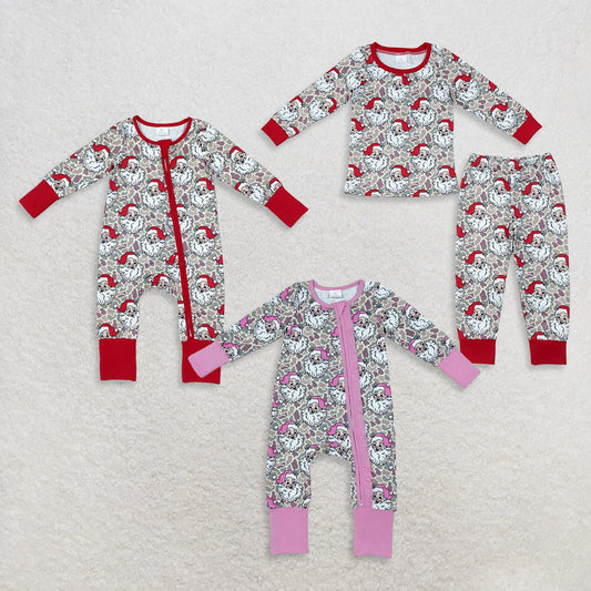 Sibling Baby Boys Girls Kids Long Sleeves Santa Christmas Zipper Rompers Set Camo Clothes