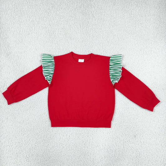 Baby Girls Toddler Stripes Ruffle Long Sleeves Red Shirt Tops Christmas Clothes
