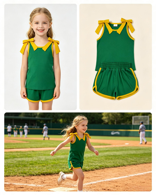 Baby Girls Kids Sleeveless Bows Shirt Shorts Green Set Summer Clothes
