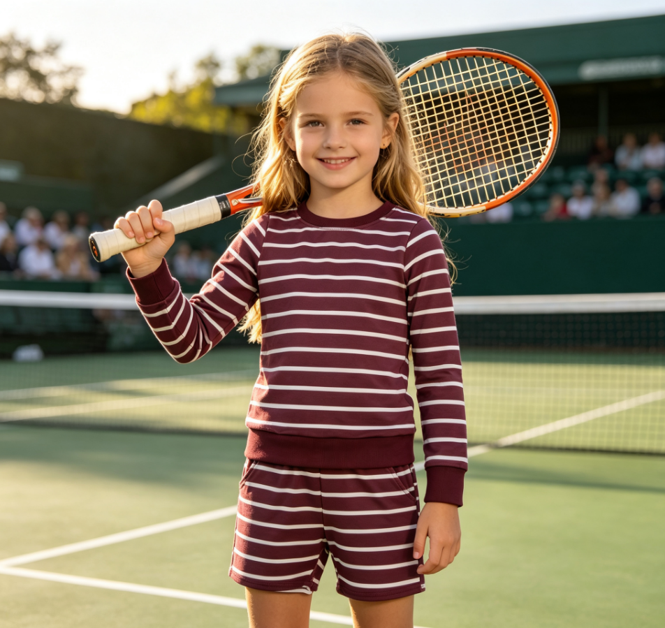 Baby Girls Kids Long Sleeves Shirt Shorts Red Stripes Set Yoga Active Clothes