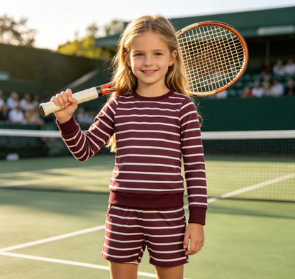 Baby Girls Kids Long Sleeves Shirt Shorts Red Stripes Set Yoga Active Clothes