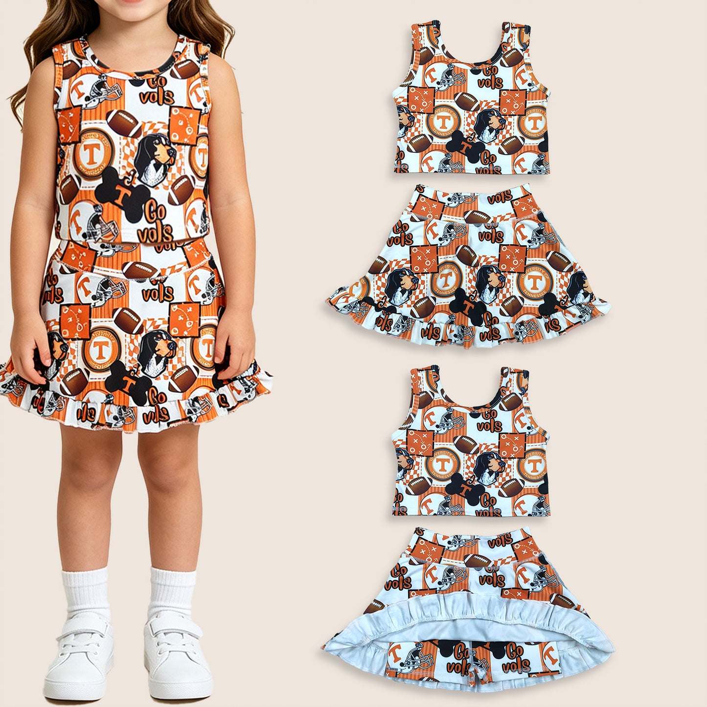 Baby Girls Kids Dogs Football Tops Shorts Skirt Team Yoga Clothes Set